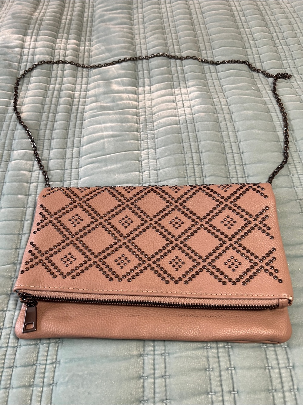 Studded Blush Pink Crossbody Bag with Chain Strap